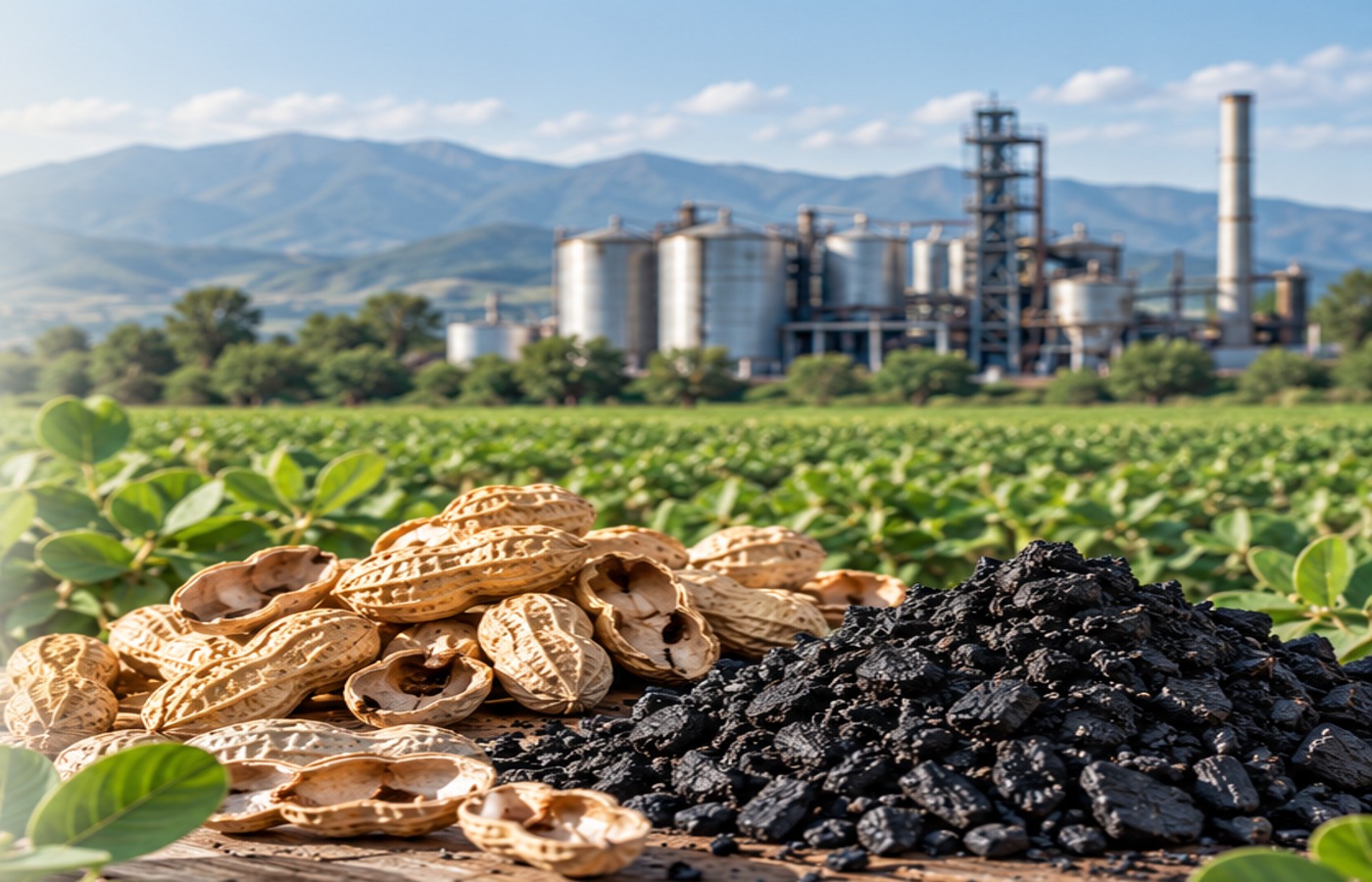 Peanut shells and biochar